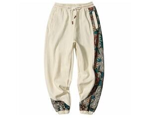 Spring Autumn Casual Baggy Pants Men Clothing Embroidery Patchwork Harem Japan M